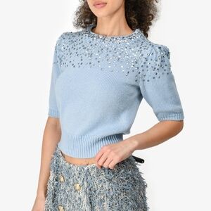 ☆ TRR ☆ NEW Cinq à Sept Lisa Embellished Pullover In Cloudy Day Size XS